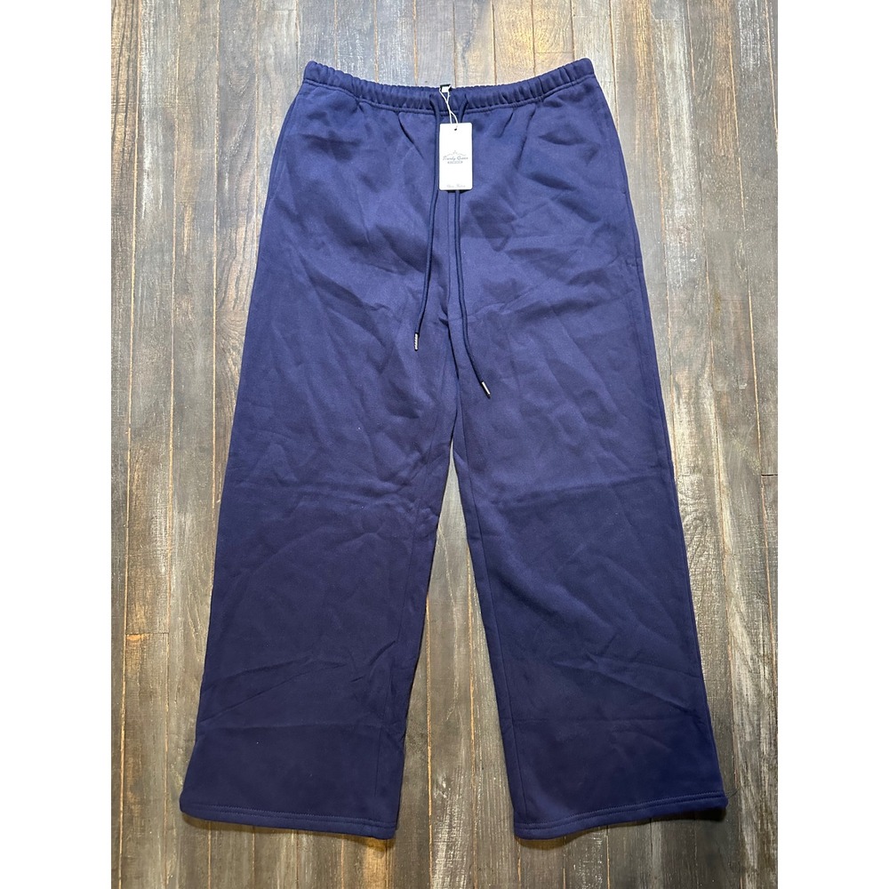 Trendy Queen Navy Blue Wide Leg Sweatpants Fleece Lined Lounge Pants